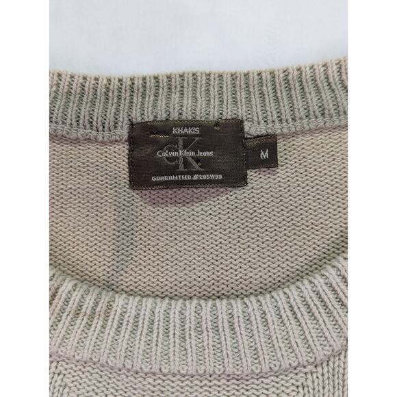 Cotton Crewneck Sweater Medium by Calvin Klein Jeans Khakis Embossed 90s/Y2K VTG - Picture 2 of 9